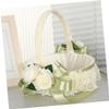 Healifty Romantic Flower Girl Basket Small Lightweight Wedding Basket with Elegant Bowknot and Floral Design for Young Wedding Ceremony Decor view 3
