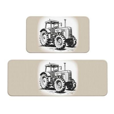BGSHJVF Cartoon Tractor Print Kitchen Mats for Floor,Washable Kitchen Rugs Set of 2,for Home Decor Kitchen Accessories
