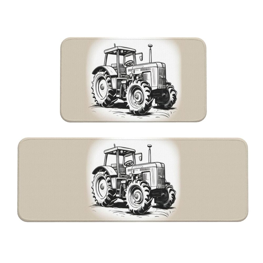 BGSHJVF Cartoon Tractor Print Kitchen Mats for Floor,Washable Kitchen Rugs Set of 2,for Home Decor Kitchen Accessories