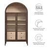 BOWERY HILL Contemporary Wood Storage Display Cabinet, Walnut and Light Oak Finish, Arched Top with Tempered Glass Doors, Adjustable Shelves, Full-Glide Drawers, Living Room or Hallway Furniture view 2
