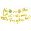 Thanksgiving Pumpkin Theme Gender Reveal Party Decoration Gold Glitting He or She Banner Pumpkin Maple Leaf Flags Cake Topper for Fall Theme Party Autumn Harvest Favors Decor view 1