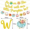 Thanksgiving Pumpkin Theme Gender Reveal Party Decoration Gold Glitting He or She Banner Pumpkin Maple Leaf Flags Cake Topper for Fall Theme Party Autumn Harvest Favors Decor view 2