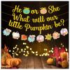 Thanksgiving Pumpkin Theme Gender Reveal Party Decoration Gold Glitting He or She Banner Pumpkin Maple Leaf Flags Cake Topper for Fall Theme Party Autumn Harvest Favors Decor view 3