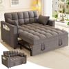 3 in 1 Convertible Sleeper Sofa Bed, 52'' Velvet Pull Out Couch Bed with Comfy Pillows & Adjustable Backrest/Side Pockets,Futon Loveseat Sleeper Sofa for Small Spaces Living Room Bedroom (Dark Grey) view 1