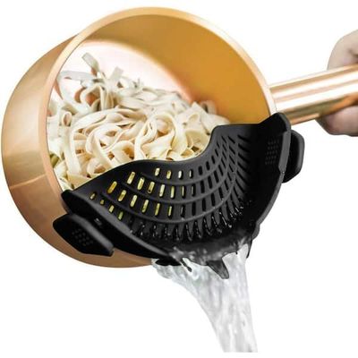 For Multipurpose Clip-On Strainer Silicone Kitchen Colander in Black