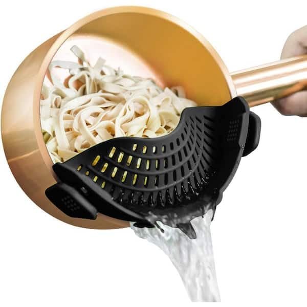 For Multipurpose Clip-On Strainer Silicone Kitchen Colander in Black