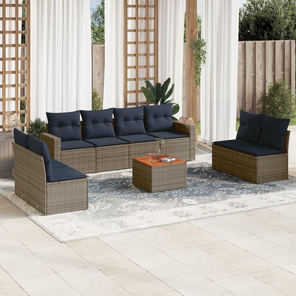 SKM 9 Piece Patio Sofa Set with Cushions Gray Poly Rattan,Gray (Weight 116.4KG)