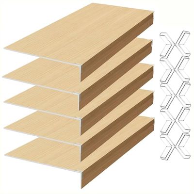 5 Pcs Wire Shelf Covers, 16x16x1.6 in Foamed PVC Faux Wood Closet Organizer, Non-Bearing Decorative Liners for Pantry, Bathroom, Kitchen Shelving