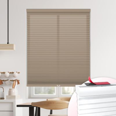 DEZ FURNISHINGS EZ Stick No Drill No Tools Cordless 1.5" Light Filtering Cellular Shade, 40" W x 72" H, Latte
