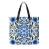 Blue Folk Art Tote Bag for Women, Large PU Leather Handbag, Reusable Shopping Bag for Work, Travel, Beach view 1