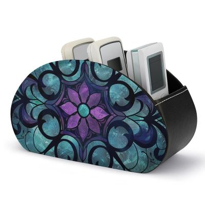 QMNALP Tv Remote Control Holder Space Saver Cute & Durable Remote Caddy Leather Desktop Caddy Storage Organizer Stained Glass Pattern Printed Remote Holder