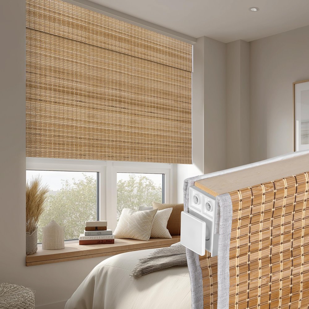 Doing-X No Drill Bamboo Roman Shades, No Tools Roman Blinds for Indoor Windows, Room Darkening Natural Cordless, UV Protection Easy Install Bedroom Living Room, Light Bamboo Original,17" Wx 46" H