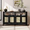 Elegant Black Bohemian Style Rattan Buffet Storage Cabinet - Solid Wood Structure, 3-Position Adjustable Shelves, Perfect for Contemporary Living & Dining Spaces, Easy No-Handle Push-to-Open! view 1