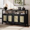Elegant Black Bohemian Style Rattan Buffet Storage Cabinet - Solid Wood Structure, 3-Position Adjustable Shelves, Perfect for Contemporary Living & Dining Spaces, Easy No-Handle Push-to-Open! view 2