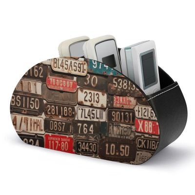 QMNALP Tv Remote Control Holder Space Saver Cute & Durable Remote Caddy Leather Desktop Caddy Storage Organizer Old License Plate Printed Remote Holder