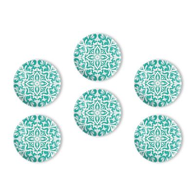 BaHomeck Fridge Magnets 6 Pcs White Pattern On Green Background Round Strong Magnetic Glass Small Refrigerator Magnet,Home Decoration for Office Whiteboards,Classrooms,Cabinet and Dishwasher