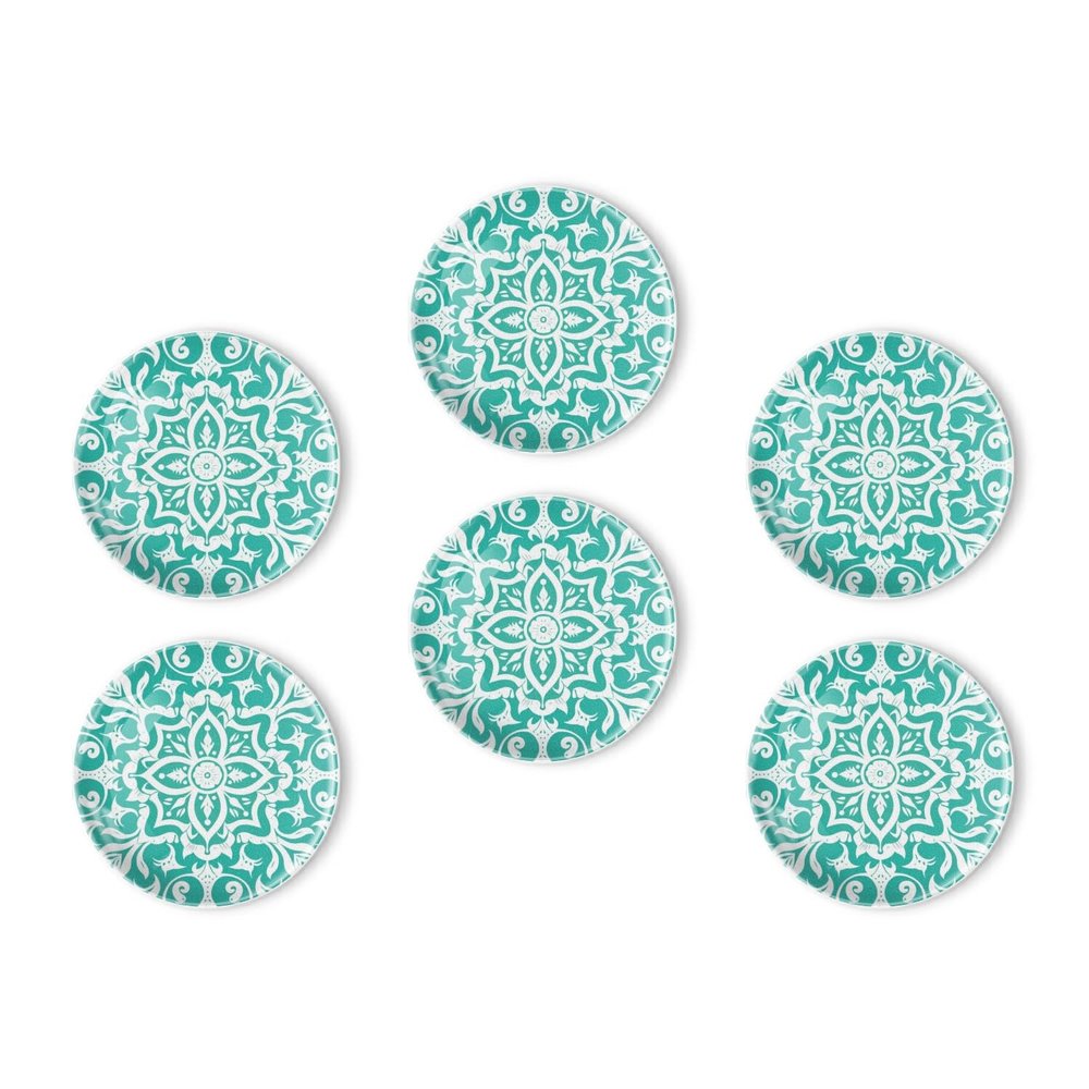BaHomeck Fridge Magnets 6 Pcs White Pattern On Green Background Round Strong Magnetic Glass Small Refrigerator Magnet,Home Decoration for Office Whiteboards,Classrooms,Cabinet and Dishwasher