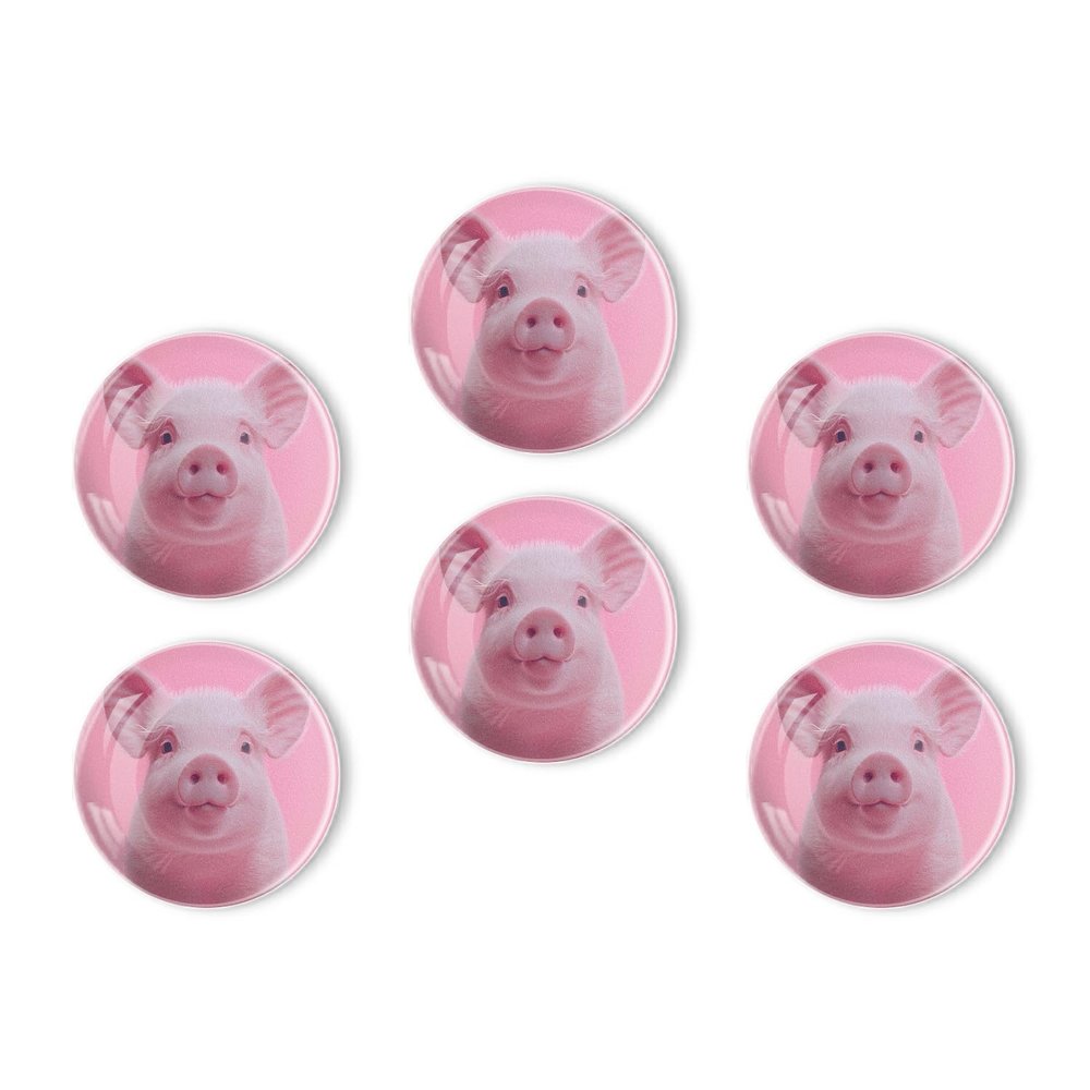 BaHomeck Fridge Magnets 6 Pcs Cute Pink Piglet with Smiling Round Strong Magnetic Glass Small Refrigerator Magnet,Home Decoration for Office Whiteboards,Classrooms,Cabinet and Dishwasher