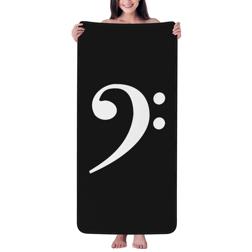 AHUNARLOP Bass Clef Music Logo Bath Towel - Quick Drying - Microfiber Coral Velvet Highly Absorbent Towels - Use as Bath Fitness, Bathroom, Shower, Sports, Yoga Towel (White)