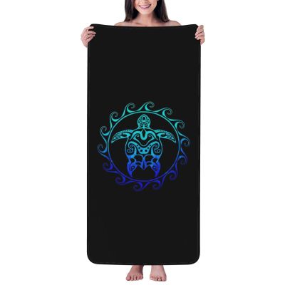 AHUNARLOP Ocean Blue Tribal Hawaiian Sea Turtle Bath Towel - Quick Drying - Microfiber Coral Velvet Highly Absorbent Towels - Use as Bath Fitness, Bathroom, Shower, Sports, Yoga Towel (White)
