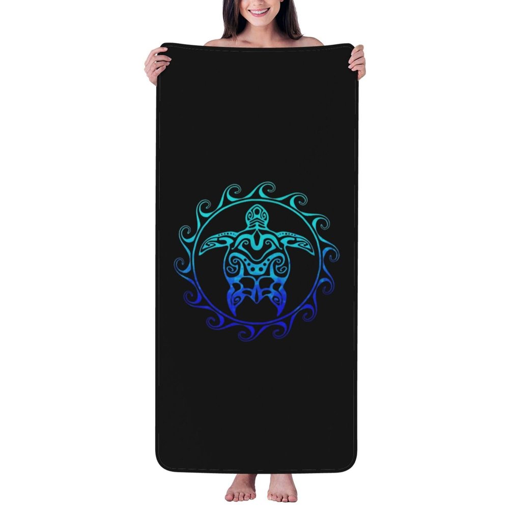AHUNARLOP Ocean Blue Tribal Hawaiian Sea Turtle Bath Towel - Quick Drying - Microfiber Coral Velvet Highly Absorbent Towels - Use as Bath Fitness, Bathroom, Shower, Sports, Yoga Towel (White)