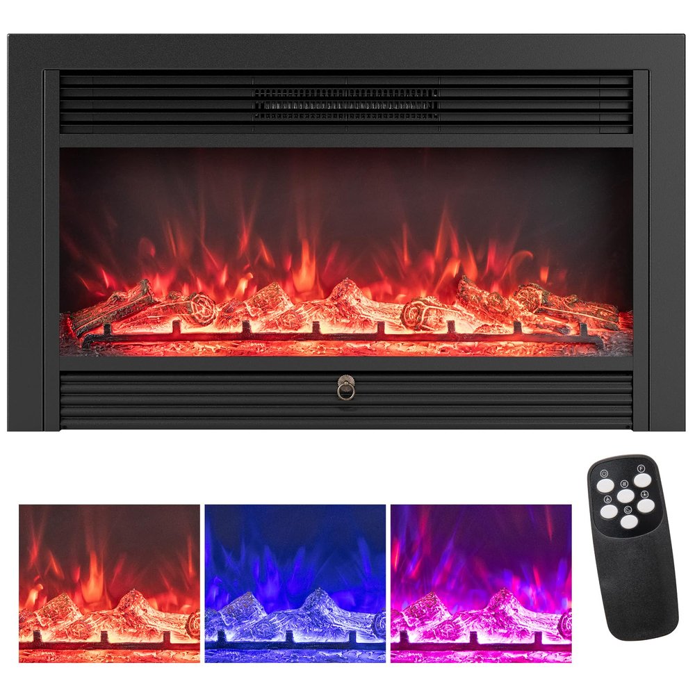 LDAILY 36" Electric Fireplace, Wall Mounted/Recessed, 3-Color Flame, 5 Brightness, 8H Timer, 750/1500W Freestanding Insert, Black (36 inches)