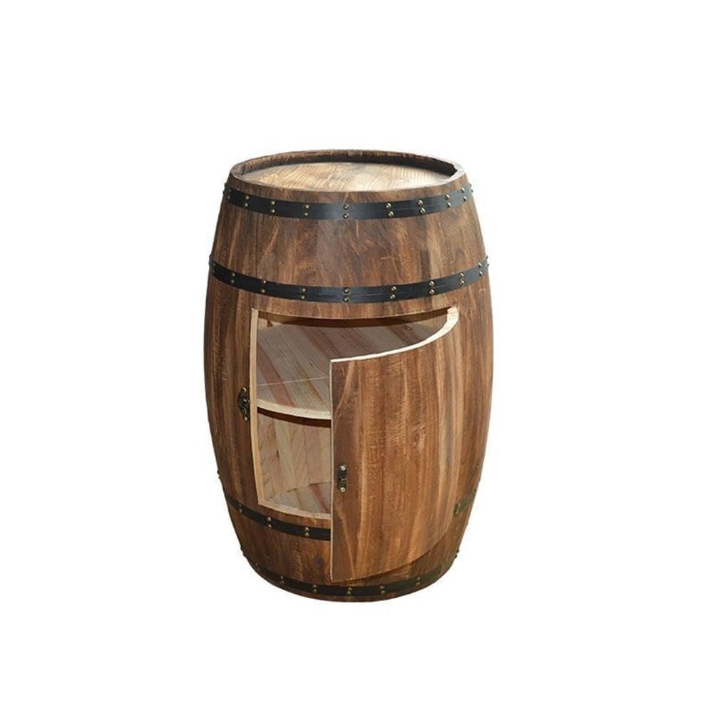 HACHJWRT Whiskey Barrel Bar, Solid Wood Barrel Side Table with Storage Shelves and Latch, Wine Barrel Table for Bar, Home Decor and Night Stand(27.6x16.5in)