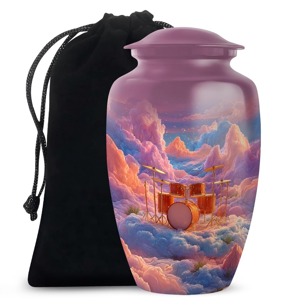Drum Cremation Urn for Ashes, Purple Large Memorial Urn Adult 10 Inch