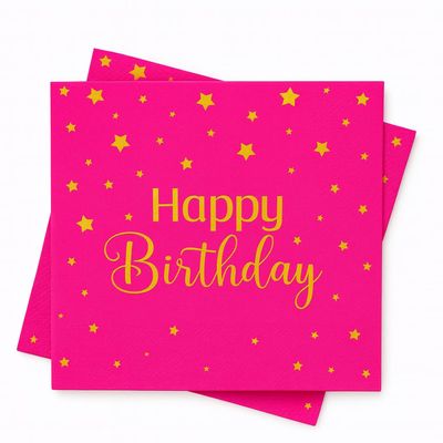 Pink Happy Birthday Cocktail Napkins 50 Pack Gold Foil Stars Party Decor
