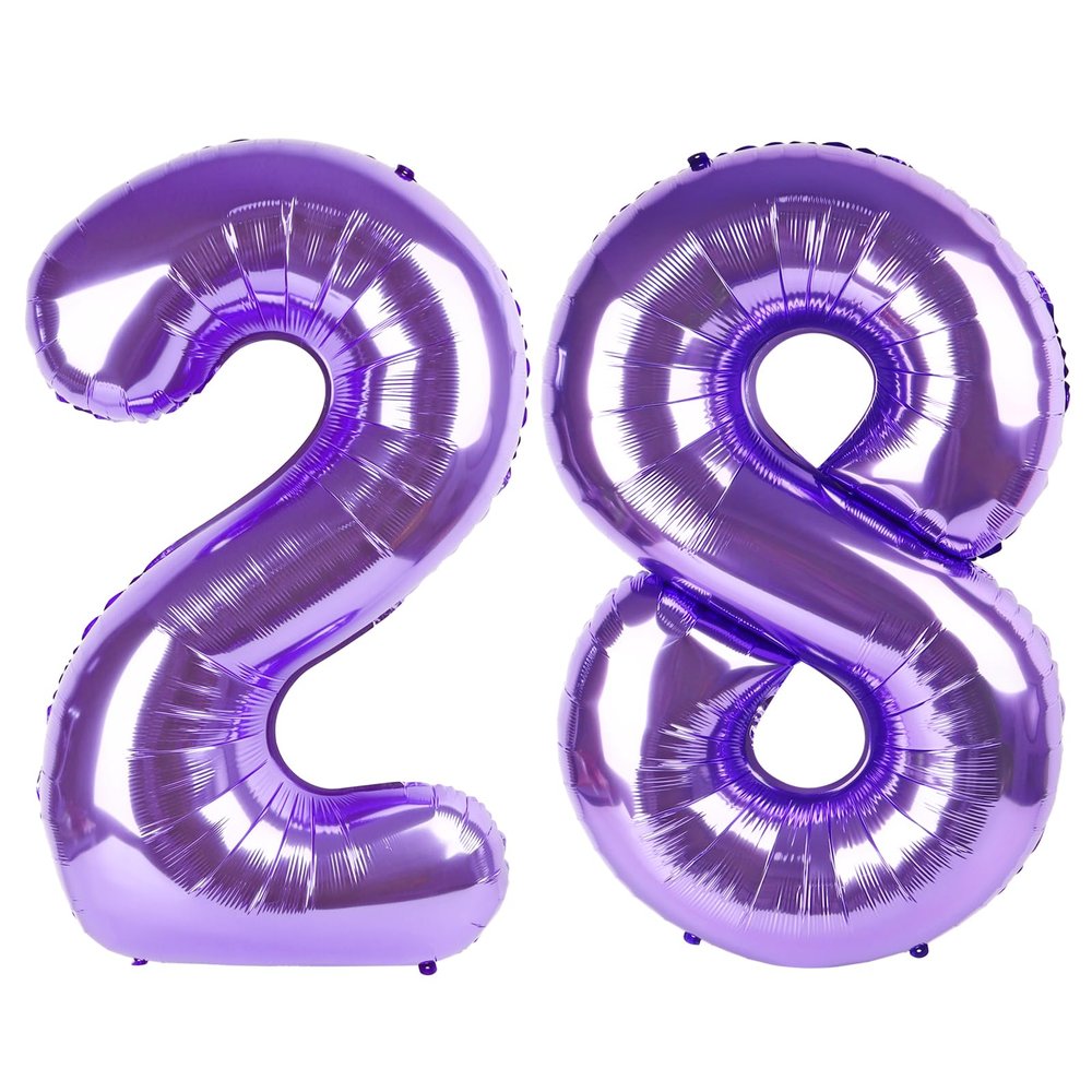 28 Balloon - Purple Birthday Number Balloons, 40 Inch Large Foil Balloons for Men Women Boys Girls Purple Themed Birthday Decorations