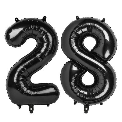 28 Balloon - Black Birthday Number Balloons, 40 Inch Large Foil Balloons for Men Women Boys Girs Black Themed Birthday Decorations