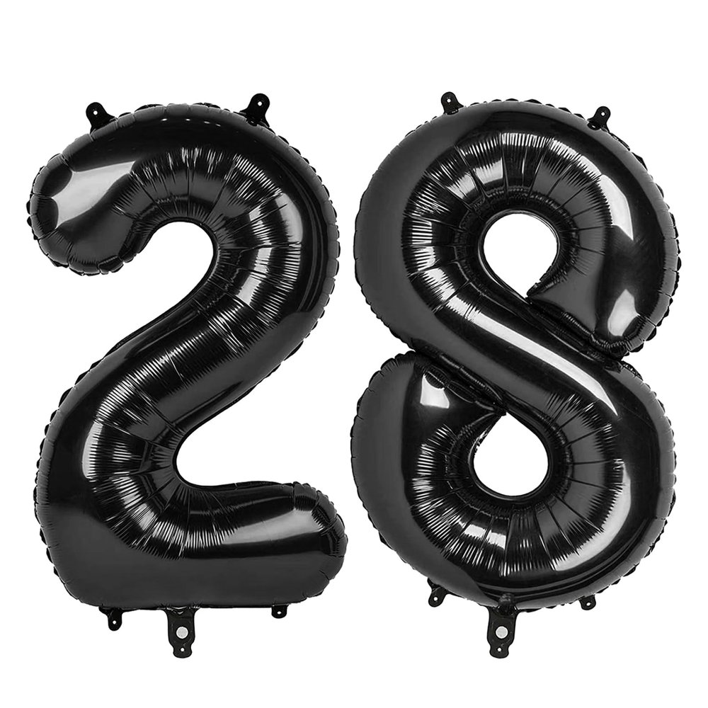 28 Balloon - Black Birthday Number Balloons, 40 Inch Large Foil Balloons for Men Women Boys Girs Black Themed Birthday Decorations