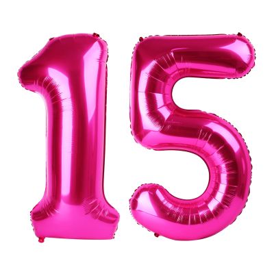 15 Balloon - Hot Pink Birthday Number Balloons, 40 Inch Large Foil Balloons for Men Women Boys Girls Hot Pink Themed Birthday Decorations