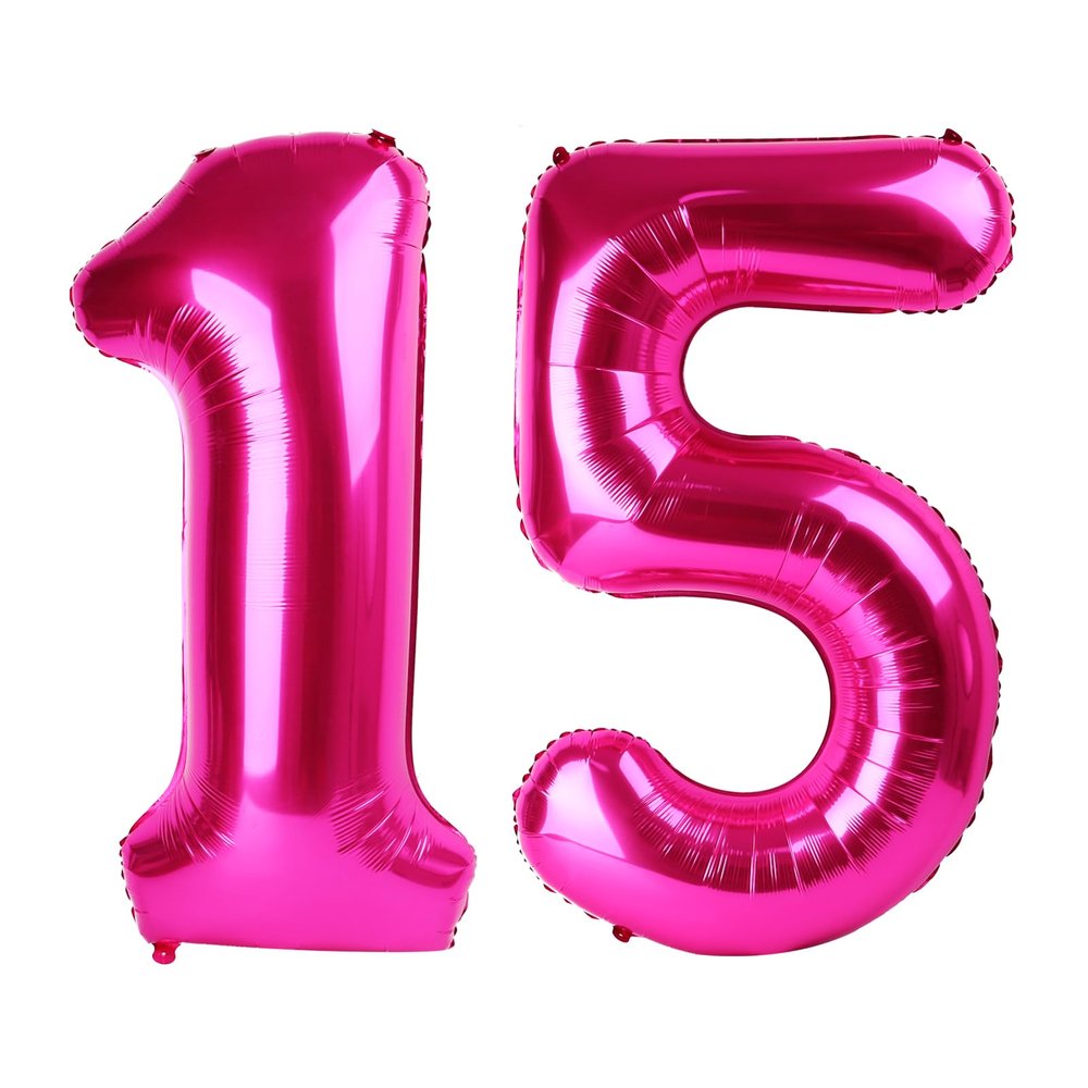 15 Balloon - Hot Pink Birthday Number Balloons, 40 Inch Large Foil Balloons for Men Women Boys Girls Hot Pink Themed Birthday Decorations