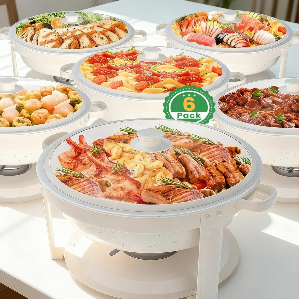IMACONE White Maifanite-Coated Chafing Dishes Set of 6, 6QT