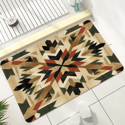 Aztec Tribal Bathroom Mat Absorbent, Southwestern Rustic Diatomaceous Earth Bath Mat 30"x48", Native American Floor Mat Non Slip Quick Dry Washable Small Shower Rug for Toilet Bathtub Kitchen
