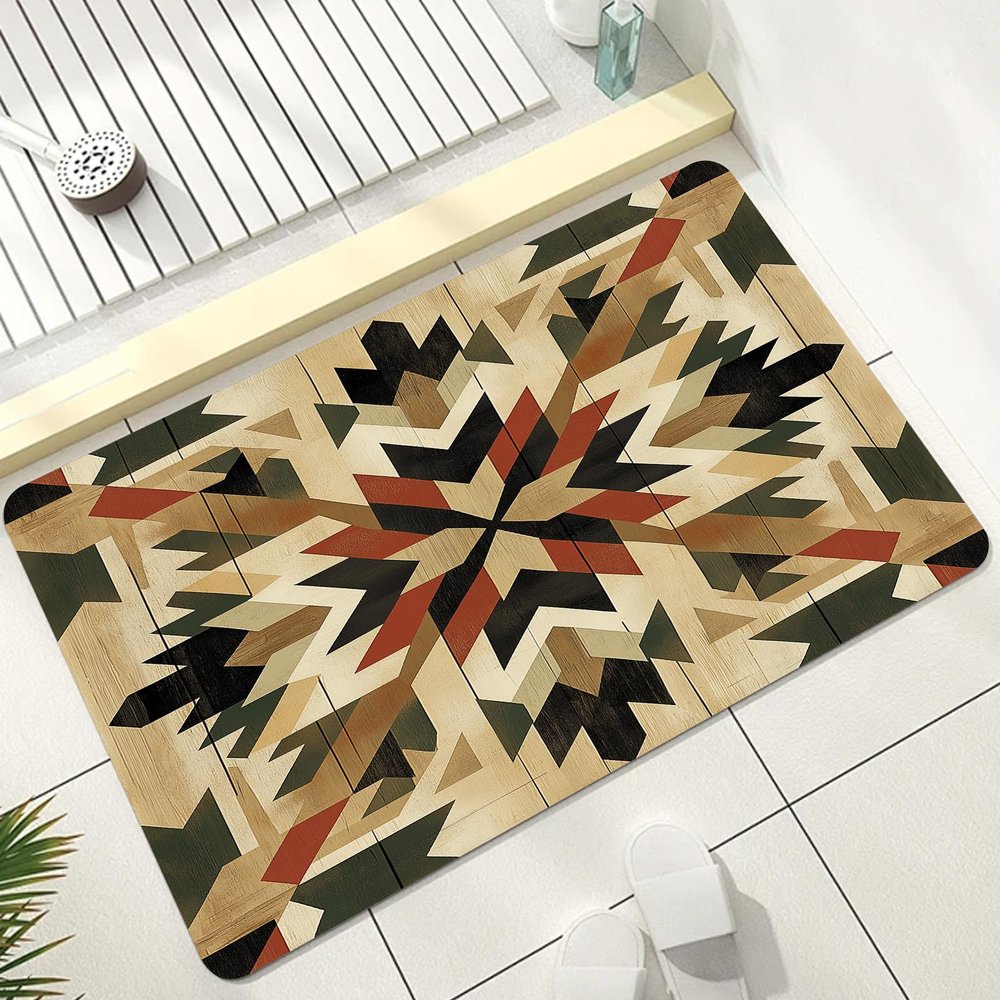 Aztec Tribal Bathroom Mat Absorbent, Southwestern Rustic Diatomaceous Earth Bath Mat 30"x48", Native American Floor Mat Non Slip Quick Dry Washable Small Shower Rug for Toilet Bathtub Kitchen