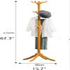 Bamboo Floor Coat Rack, Standing Clothes Hanger for Bedroom, Living Room Office, Multi-functional Hook Organizer view 2