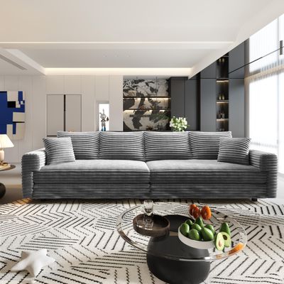 102.4" Cloud Couch Modular Sectional Sofa, Deep Seat Corduroy Couch with Memory Foam, Convertible Sleeper Sofa with 6 Pillows, Oversized Sofa for Living Room, Apartment, Lounge Chair, Gray