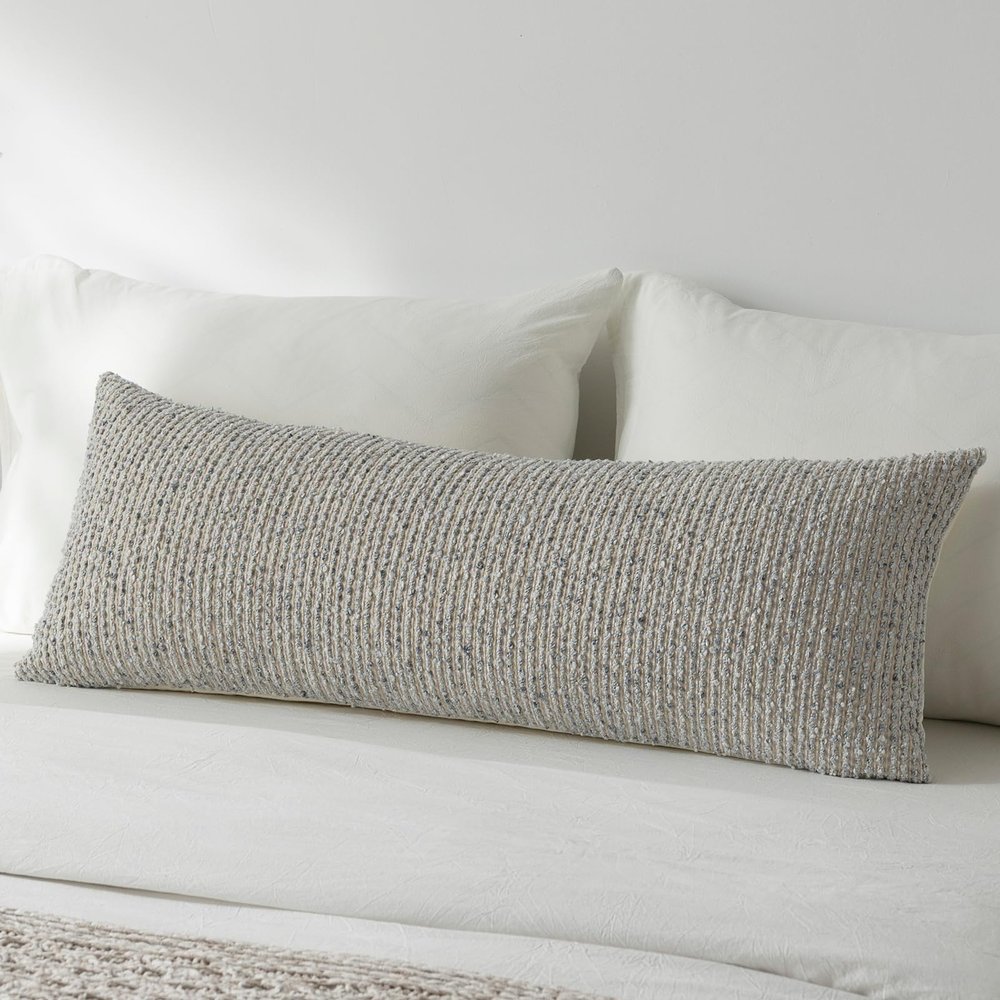 14x36 Cream Grey Decorative Body Pillow Cover for Bed Textured Boucle Striped Chic Morden Boho Accent Farmhouse Rectangular Long Lumbar Throw Pillow Case for Bedroom Living Room Home Decor Couch Sofa
