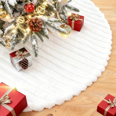 Small Christmas Tree Skirt 24 inches White Faux Fur Tree Skirt Xmas Decor