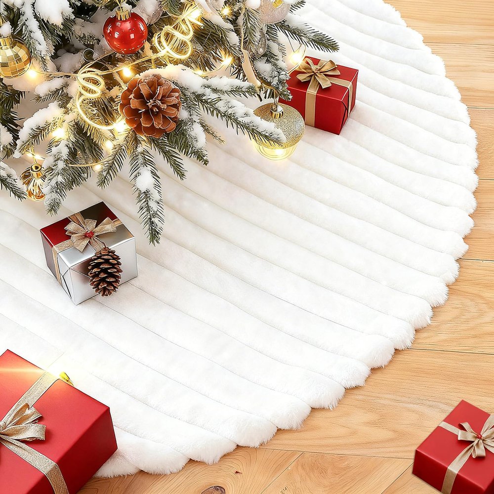 Small Christmas Tree Skirt 24 inches White Faux Fur Tree Skirt Xmas Decor
