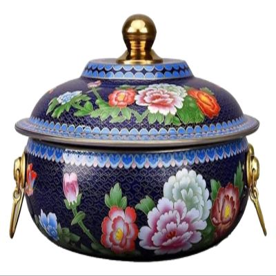 Chinese Copper Hot Pots, Chinese Charcoal Hotpot Household Flat Pot Hot Pot Copper Hotpot(Blue,32cm)
