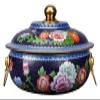 Chinese Copper Hot Pots, Chinese Charcoal Hotpot Household Flat Pot Hot Pot Copper Hotpot(Blue,32cm) view 1