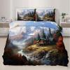RUHEYIA Autumn Maple Trees Duvet Cover Twin Mountain Cabins Bedding Set Natural Landscape 3 Piece Bedding Set with Zipper Closure All Season Duvet Cover for Child Girls Boys view 3