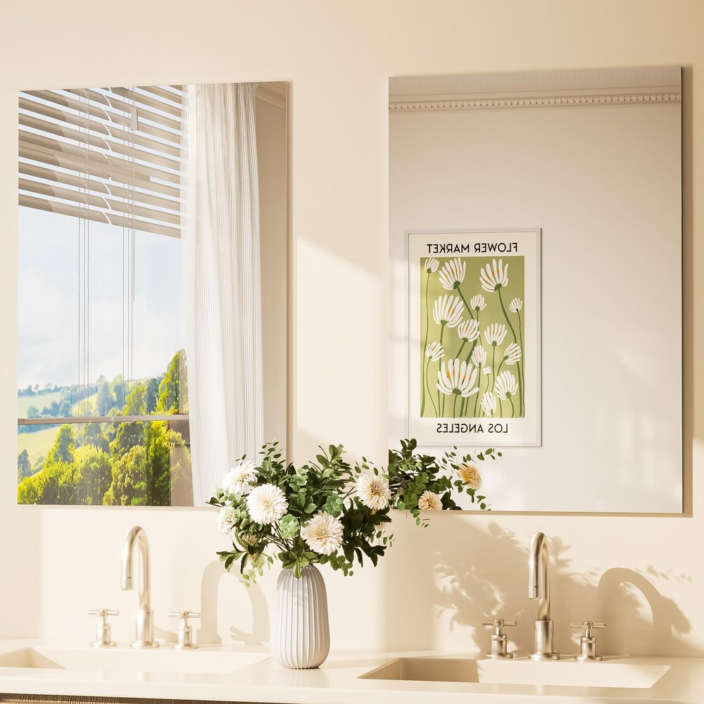 TETOTE Frameless Mirror 2 Packs 20" x 30" Bathroom Tempered Glass Mirrors for Over Sink, Suitable for Bedroom, Entryway, Hallway, Gym, Vertically/Horizontally