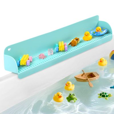 AGPTEK 24 Inch Bathtub Splash Guard with 10 Suction Cups, Silicone Tub Water Splash Guard for Bathtub, Bath Toy Tray Holder Play Shelf for Kids, Universal for Bathroom, Kitchen Sink (Green)