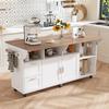 ROMSHINE 63" Kitchen Island Cart with Folding Drop Leaf, Rolling Island Table with Adjustable Shelves, Towel Racks & Drawers, Kitchen Island Cart on Wheels view 1