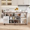 ROMSHINE 63" Kitchen Island Cart with Folding Drop Leaf, Rolling Island Table with Adjustable Shelves, Towel Racks & Drawers, Kitchen Island Cart on Wheels view 4