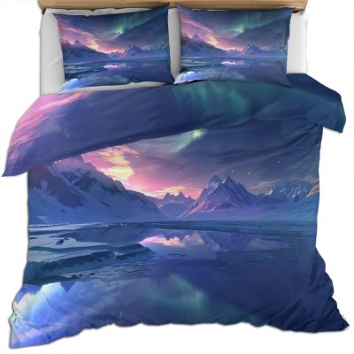 RUHEYIA Arctic Scenery Queen Bedding Sets Natural Phenomena 3 Pieces Bedding Sets Glacier Lake Soft Bedding Set Bedding Set for Kids Teens Adults